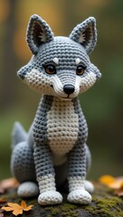 Fototapeta premium realistic highly detailed crochet of a wolf with a nature background