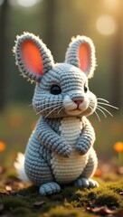 realistic highly detailed crochet of a chinchilla wit with a nature background