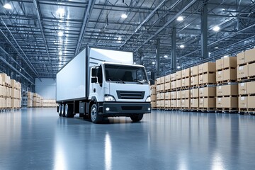 Delivery Truck in Modern Warehouse: Industrial Chic Scene