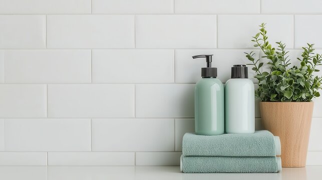 Modern Bathroom Shelf with Green Products