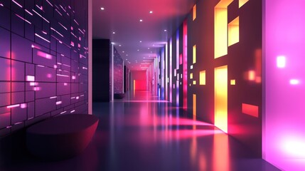 A digital render of a gallery space with customizable walls and lighting.