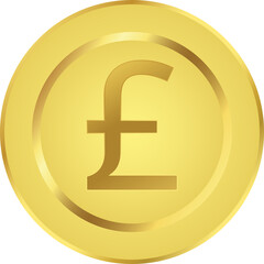 Golden Coin with British Pound Symbol for Financial, Currency, and Economic Illustrations PNG Image