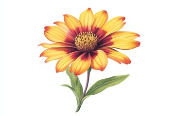 a drawing of a yellow and red flower on a white background