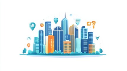 Obraz premium Invest in Future Smart Digital City Concept. Urban Architecture High Towers Concept of the Future City. Virtual Reality Abstract Digital Skyscraper Buildings. Modern Technology Vector Illustration.