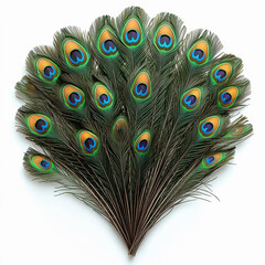 Obraz premium brightly coloured Peacock feathers on white background