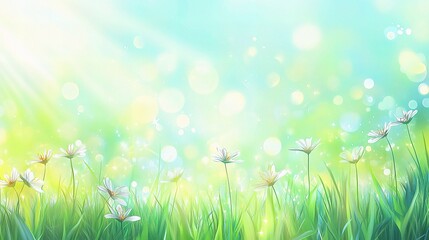 Obraz premium Vibrant Spring Meadow Bathed in Sunlight and Fresh Green Grass