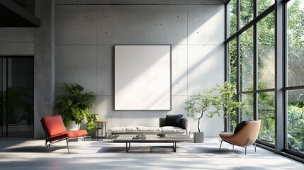 Minimalist Office Space with Large Windows and Concrete Wall