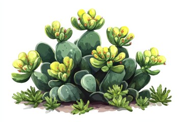 Obraz premium a cluster of cacti with yellow flowers.