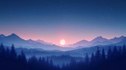 Naklejka premium Serene Minimalist Nightscape with Deep Blue Gradients and Abstract Stars