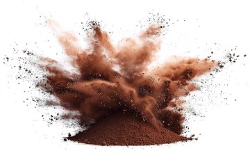 Dark brown powder explosion on White background
