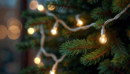 Close-Up Christmas Tree with White LED Fairy Lights