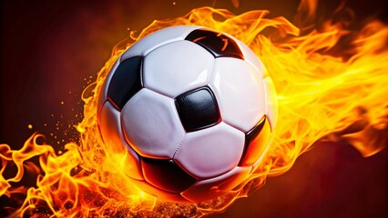 Naklejka premium A dynamic 4K wallpaper of a soccer ball with a fiery neon glow, radiating energy, motion, and excitement