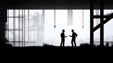 Fototapeta premium A silhouette of an engineer standing and discussing construction orders.