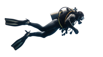 Man scuba diving sports isolated on white and transparent background, cut out png