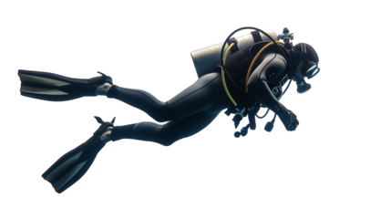 Man scuba diving sports isolated on white and transparent background, cut out png