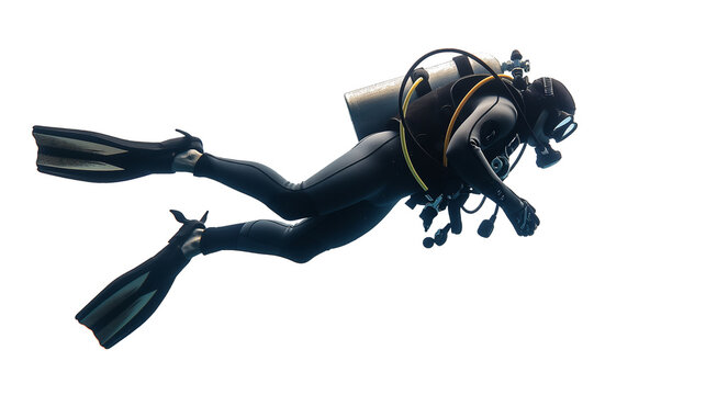 Man scuba diving sports isolated on white and transparent background, cut out png