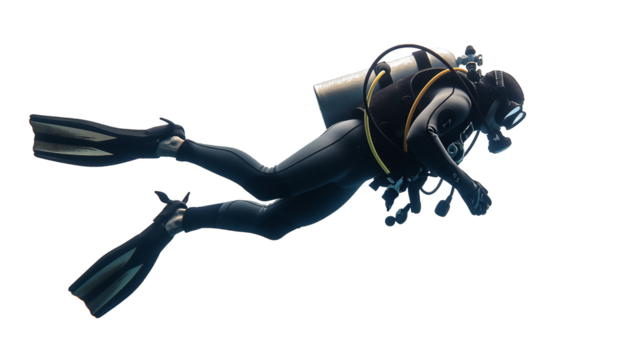 Man scuba diving sports isolated on white and transparent background, cut out png