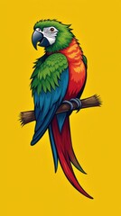 Fototapeta premium Vibrant Green, Red, and Blue Parrot on Yellow Branch