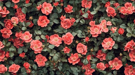 Fototapeta premium Seamless Pattern of Fresh Red Roses on Dark Green Background