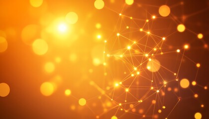 Abstract Golden Network Connection Background Bokeh Lights and Geometric Lines