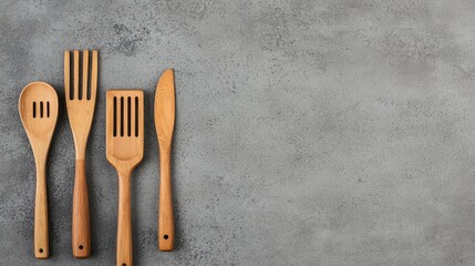 Wooden Kitchen Utensils on Concrete Surface