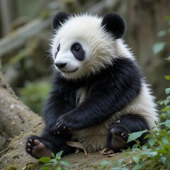 Obraz premium giant panda eating bamboo