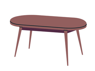 Oval wooden table illustration with slender legs, minimalist style, on a plain white background. Concept of modern furniture and interior design. Vector illustration