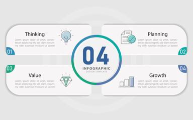 Business infographic template. 4 Step timeline journey. Process diagram, 4 options on white background, Infograph elements vector illustration.