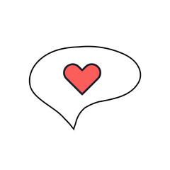 Heart in speech bubble icon hand drawn. Vector illustration for valentines day.