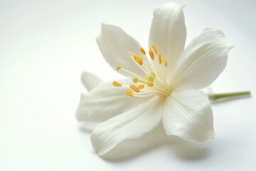 close up of white flower with yellow pistils