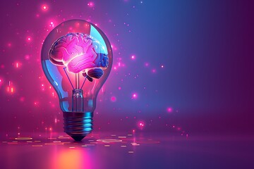 Creative Concept of a Light Bulb with a Brain Inside - Symbolizing Innovation and Intelligence 