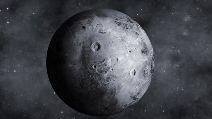 3d Haumea fictional planet zoom in space with star galaxy