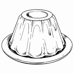 Gelatin dessert on a plate, black and white illustration