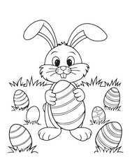 Easter Coloring page, Easter egg Coloring Page, Easter Holiday coloring page, easter bunny coloring page. bunny line art, black and white image