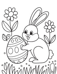 Easter Coloring page, Easter egg Coloring Page, Easter Holiday coloring page, easter bunny coloring page. bunny line art, black and white image