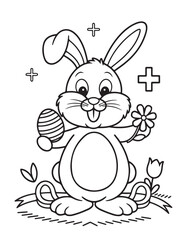 Easter Coloring page, Easter egg Coloring Page, Easter Holiday coloring page, easter bunny coloring page. bunny line art, black and white image