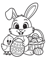Easter Coloring page, Easter egg Coloring Page, Easter Holiday coloring page, easter bunny coloring page. bunny line art, black and white image