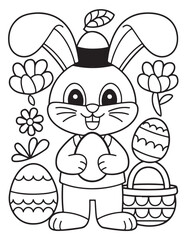 Easter Coloring page, Easter egg Coloring Page, Easter Holiday coloring page, easter bunny coloring page. bunny line art, black and white image