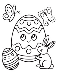 Easter Coloring page, Easter egg Coloring Page, Easter Holiday coloring page, easter bunny coloring page. bunny line art, black and white image