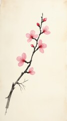 Fototapeta premium Minimalist Japanese Ink Painting: Cherry Blossom Branch