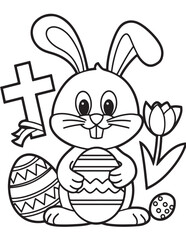 Easter Coloring page, Easter egg Coloring Page, Easter Holiday coloring page, easter bunny coloring page. bunny line art, black and white image