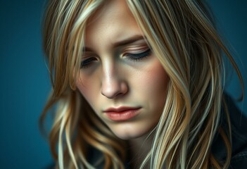 Fototapeta premium Nordic blond female with melancholic expression