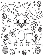 Easter Coloring page, Easter egg Coloring Page, Easter Holiday coloring page, easter bunny coloring page. bunny line art, black and white image