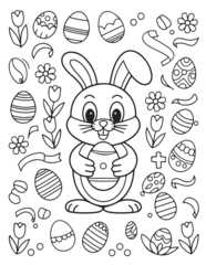 Gordijnen Naadloze herfst Easter Coloring page, Easter egg Coloring Page, Easter Holiday coloring page, easter bunny coloring page. bunny line art, black and white image  © TentZelo