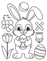 Easter Coloring page, Easter egg Coloring Page, Easter Holiday coloring page, easter bunny coloring page. bunny line art, black and white image