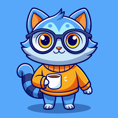 Obraz premium Cute Cartoon Cat – Big Eyes, Blue Fur, Orange Spot, Adorable Character Design