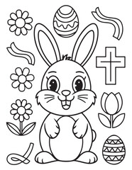 Easter Coloring page, Easter egg Coloring Page, Easter Holiday coloring page, easter bunny coloring page. bunny line art, black and white image