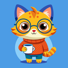 Obraz premium Cute Cartoon Cat – Big Eyes, Blue Fur, Orange Spot, Adorable Character Design