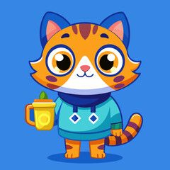 Obraz premium Cute Cartoon Cat – Big Eyes, Blue Fur, Orange Spot, Adorable Character Design