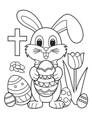 Easter Coloring page, Easter egg Coloring Page, Easter Holiday coloring page, easter bunny coloring page. bunny line art, black and white image